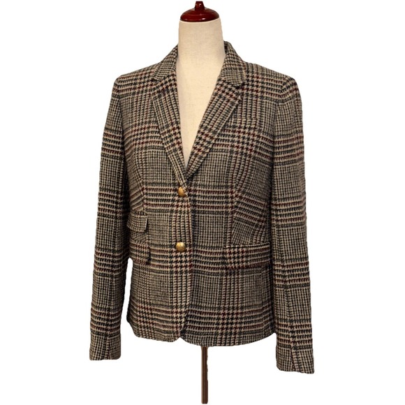 J Crew School Boy Blazer 10 Plaid Houndstooth Wool Blend Academia Preppy - Picture 2 of 12